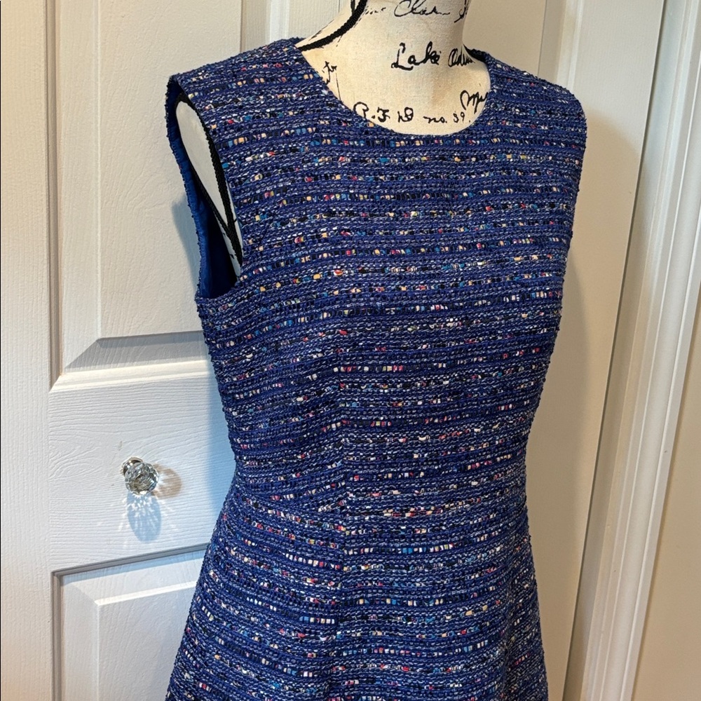 NWT J. Crew Blue Coco Tweed Boucle Fluted Flare Hem Dress Size 8 - Picture 6 of 11